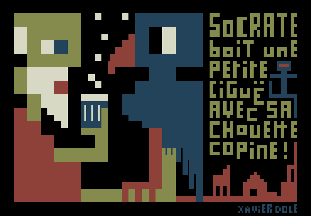 Socrate boit une petite ciguë avec sa chouette copine